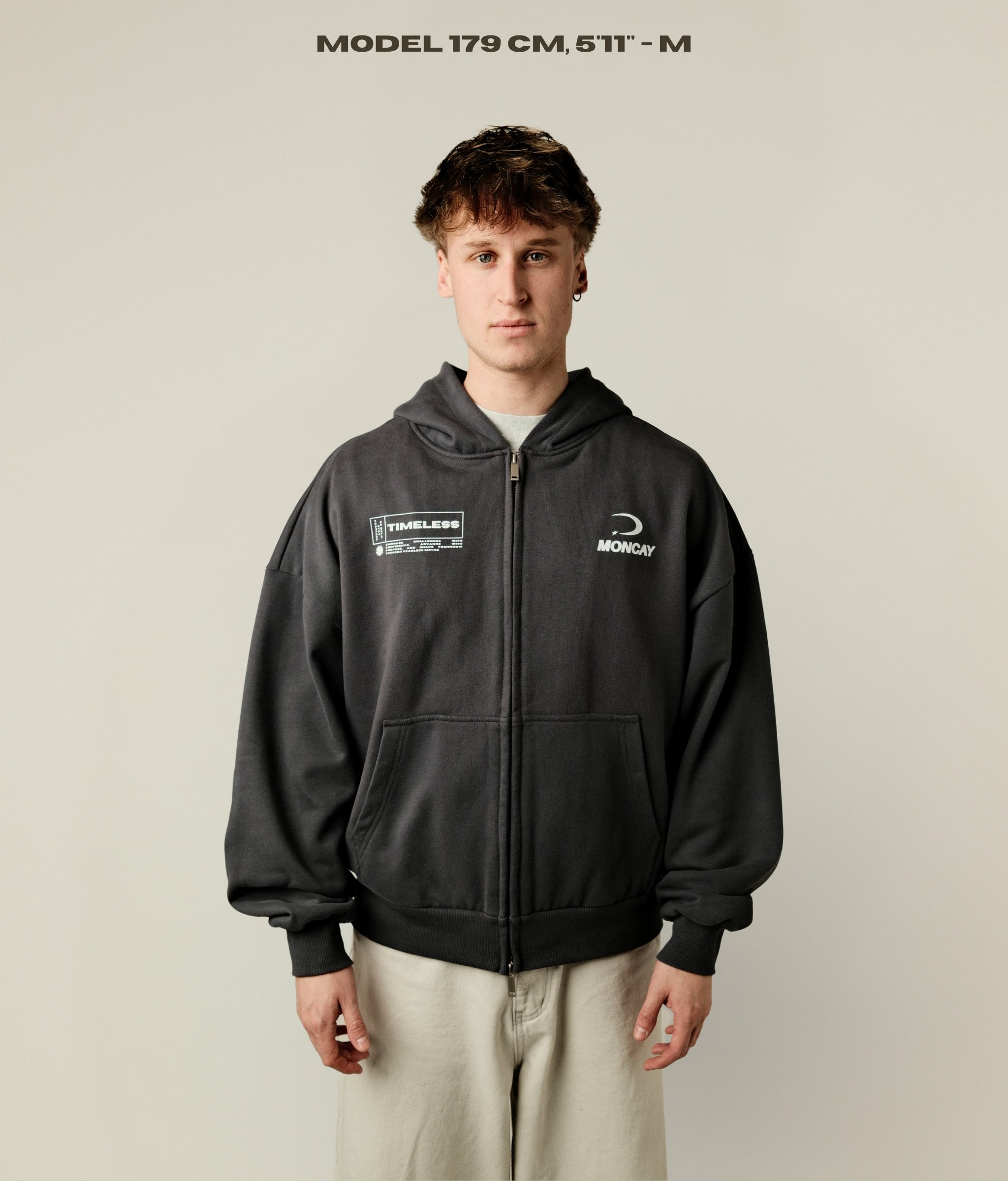 TIMELESS CHARCOAL GREY FULL ZIP HOODIE – MONCAY