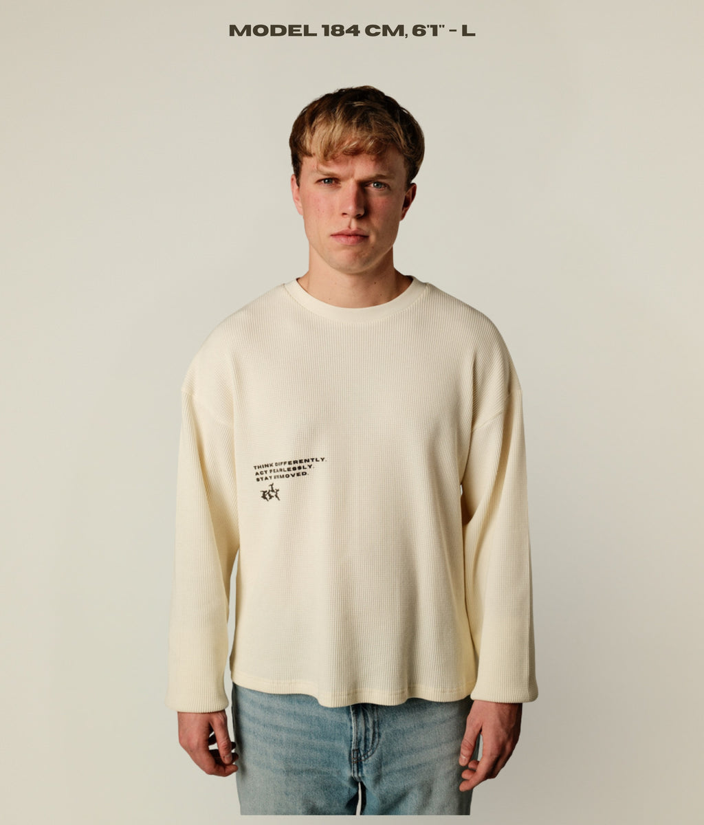 UNCHANGED ECRU WAFFLE KNIT LONG SLEEVE