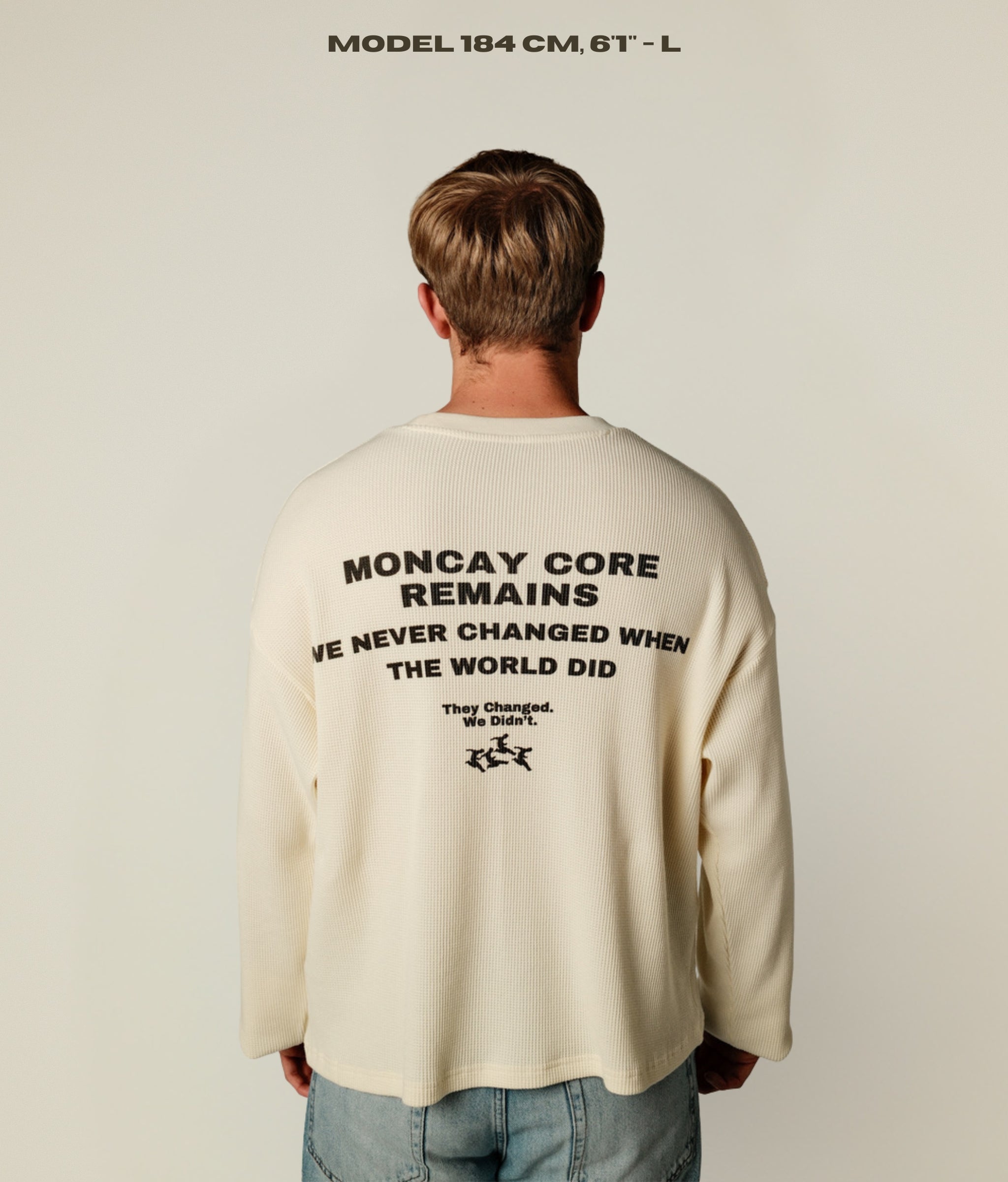 UNCHANGED ECRU WAFFLE KNIT LONG SLEEVE
