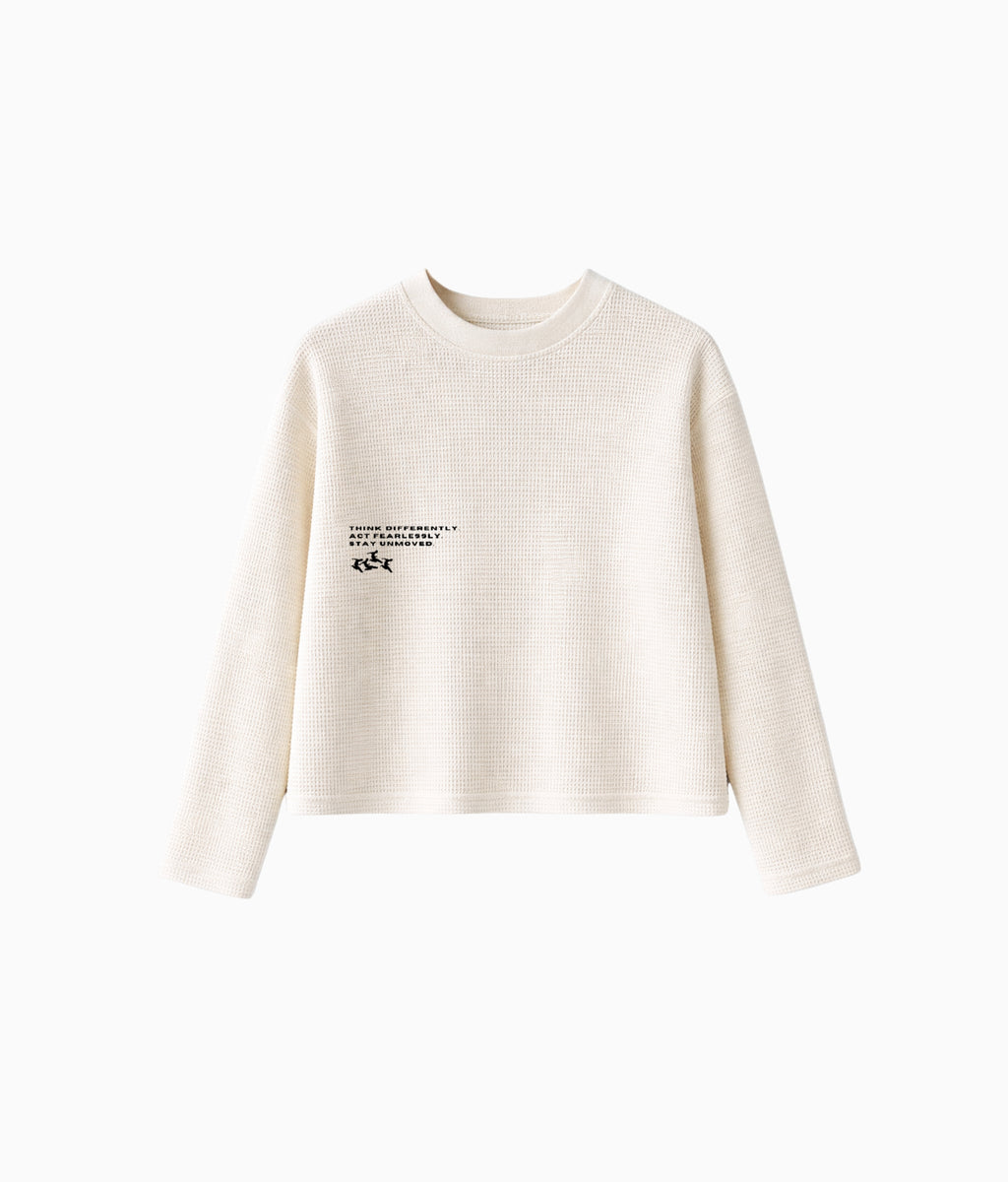 UNCHANGED ECRU WAFFLE KNIT LONG SLEEVE