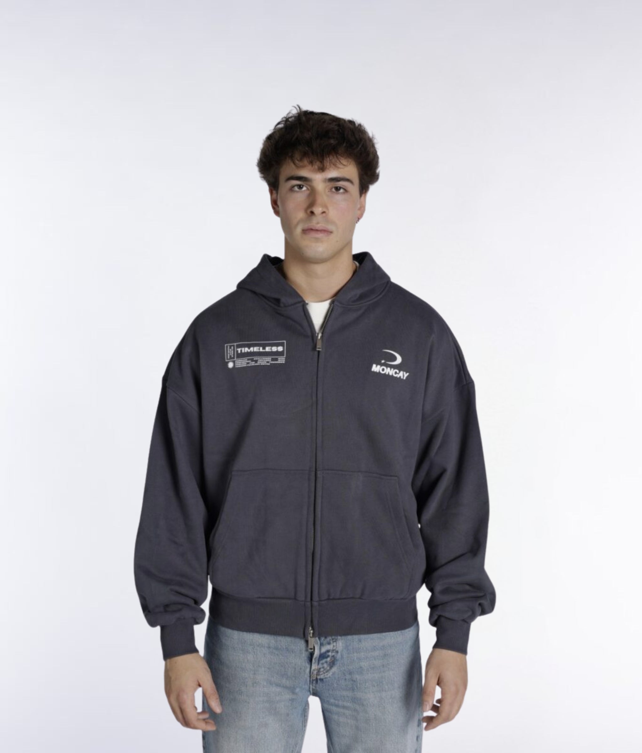 TIMELESS CHARCOAL GREY FULL ZIP HOODIE