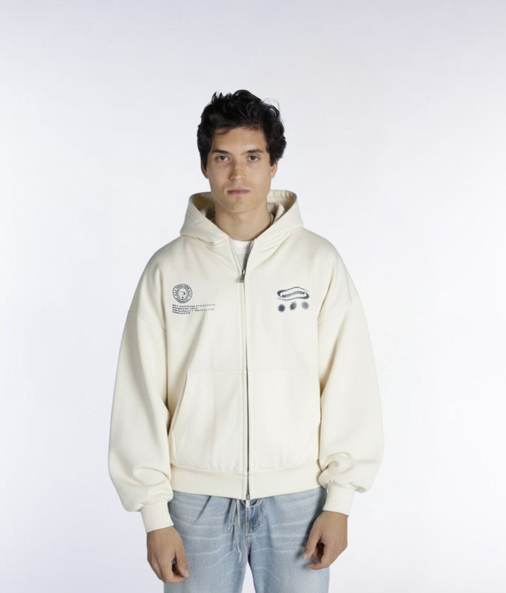 TIMELESS ECRU FULL ZIP HOODIE