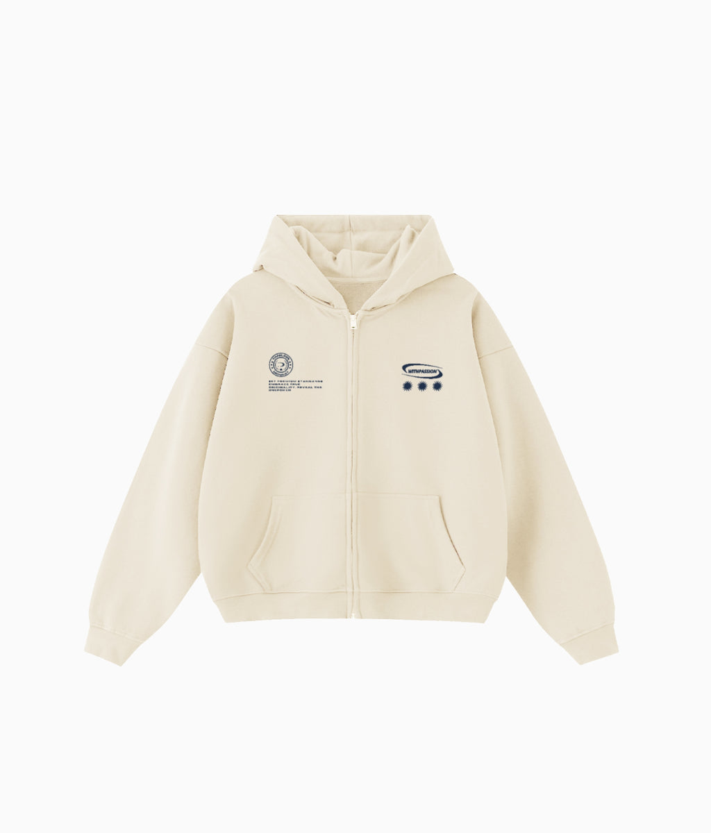 TIMELESS ECRU FULL ZIP HOODIE